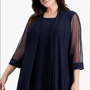 Navy 2 piece sequin neck and sleeve detail - R&M Richard’s